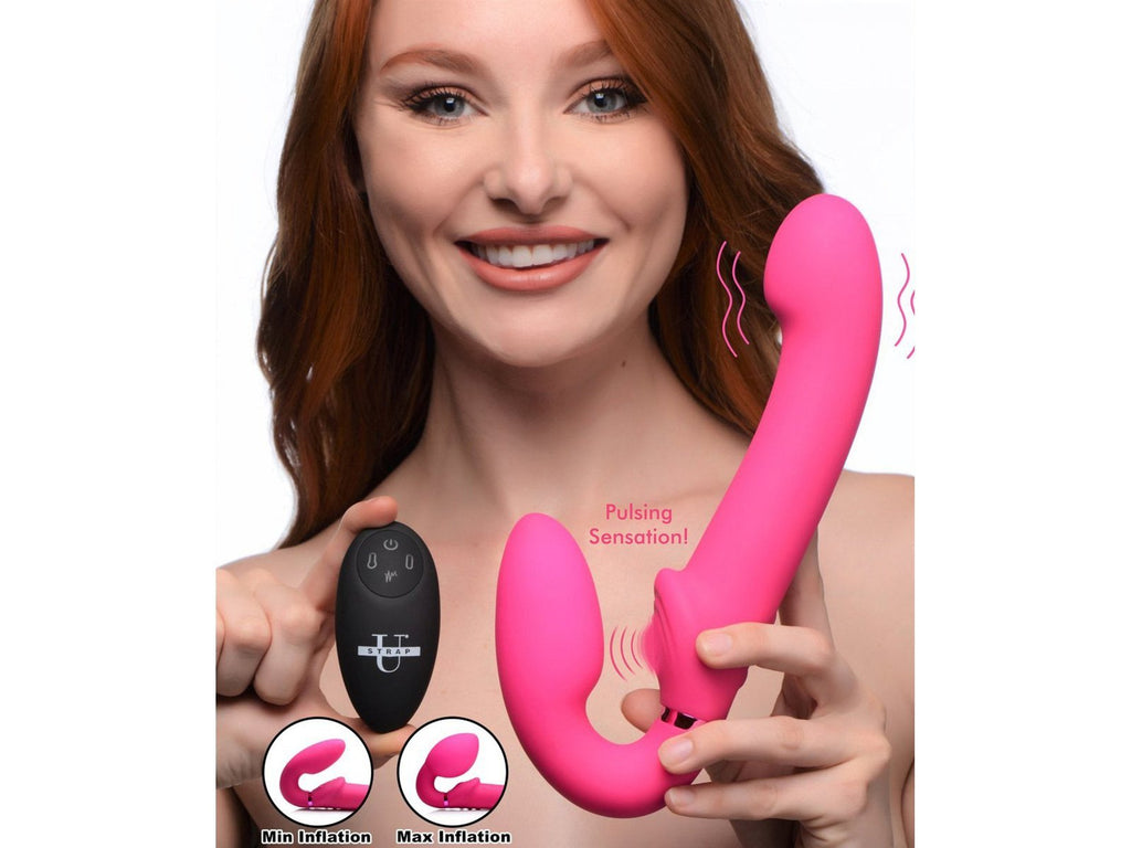 10X Remote Control Ergo-Fit G-Pulse Inflatable and Vibrating Strapless Strap-on - Pink