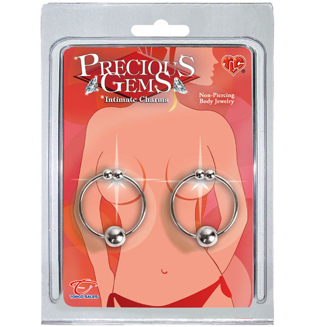 '++Precious Gems Nipple Rings Silver+