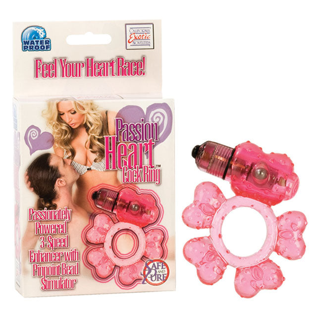 Passion Heart Waterproof Vibrating Cock Ring (Pink)