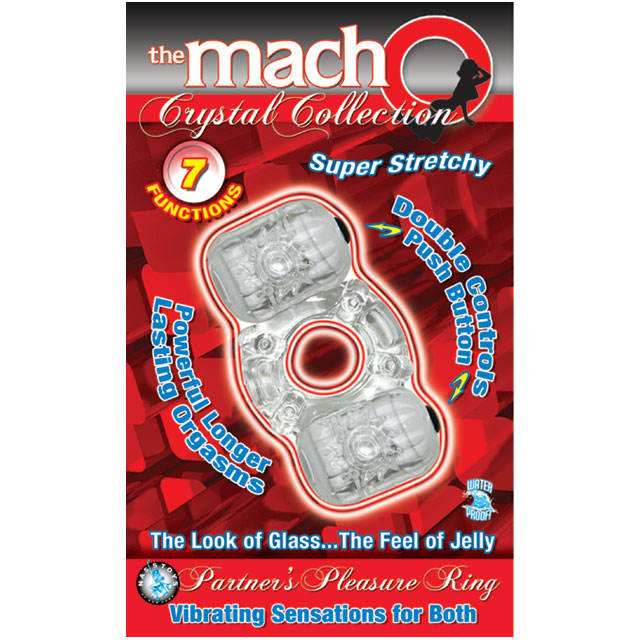 Macho Crystal Collection Dual Vibrating Cock Ring (Clear)