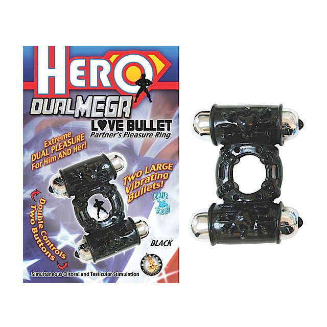 Hero Dual Mega Love Bullet Cockring (Black)