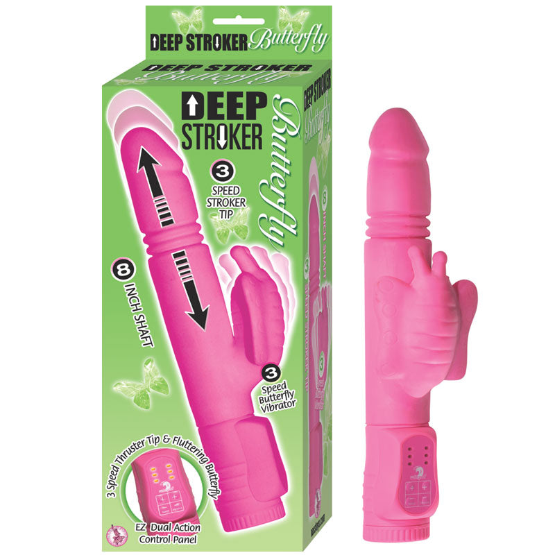 Deep Stroker Butterfly Thrusting 8in. Multispeed Waterproof Clit Stimulating Vibe (Pink)