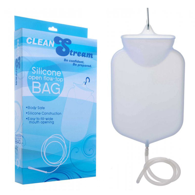 Clean Stream Silicone Open Flow Top Enema Bag System (White)