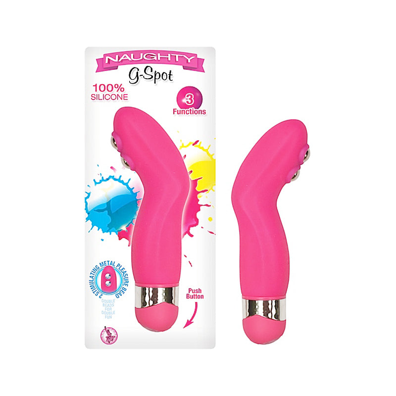 Naughty G Spot 5.5in. Silicone Multispeed Waterproof Vibe With 2 Stimulating Metal Pleasure Beads (Hot Pink)