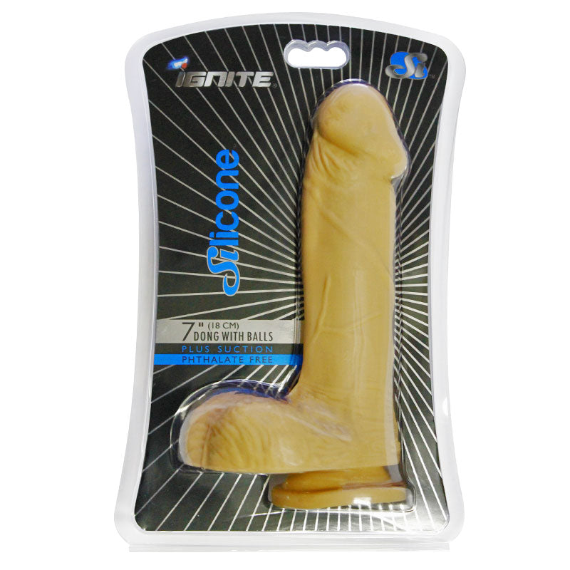 SI 7in Silicone Dong w/Balls & Suction Cup Flesh