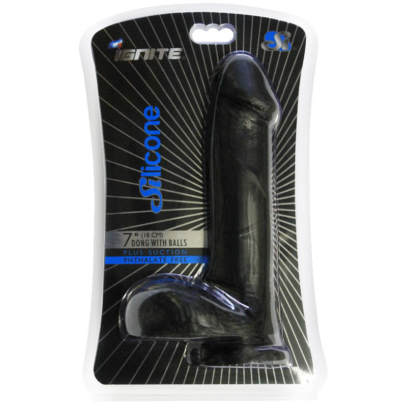 SI 7in Silicone Dong w/Balls & Suction Cup Black
