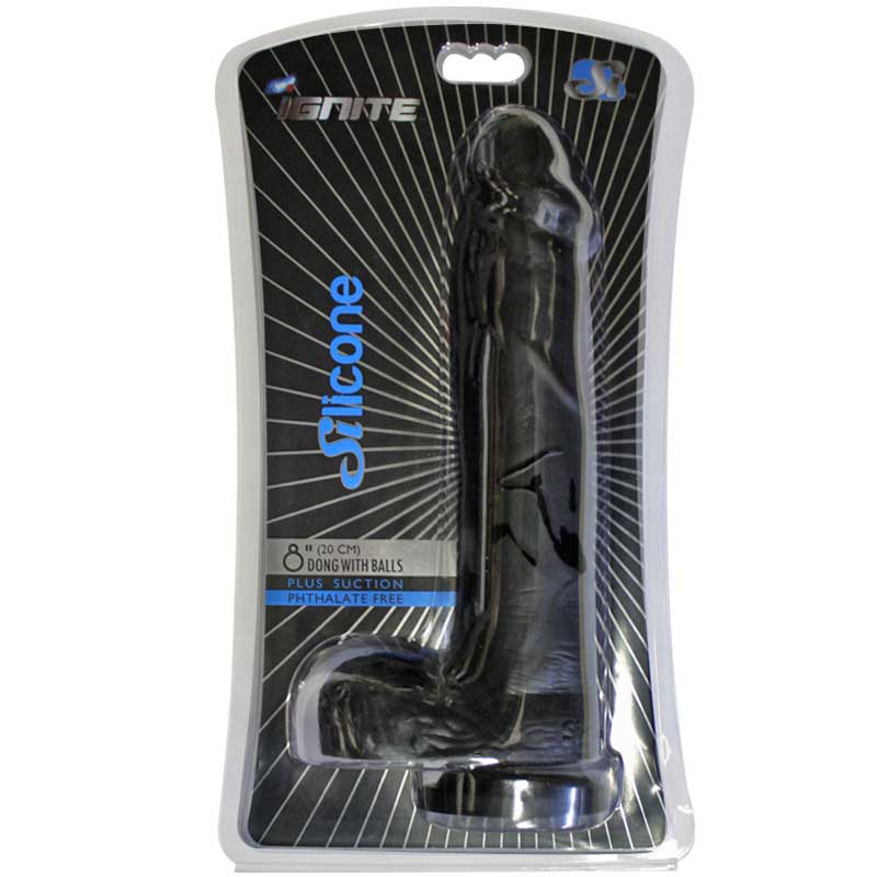 SI 8in Silicone Dong w/Balls & Suction Cup Black