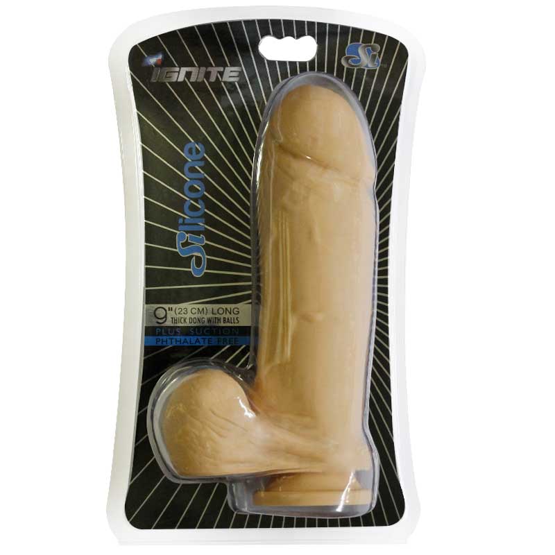 SI 9in Thick Silicone Dong w/Balls & Suction Cup Flesh