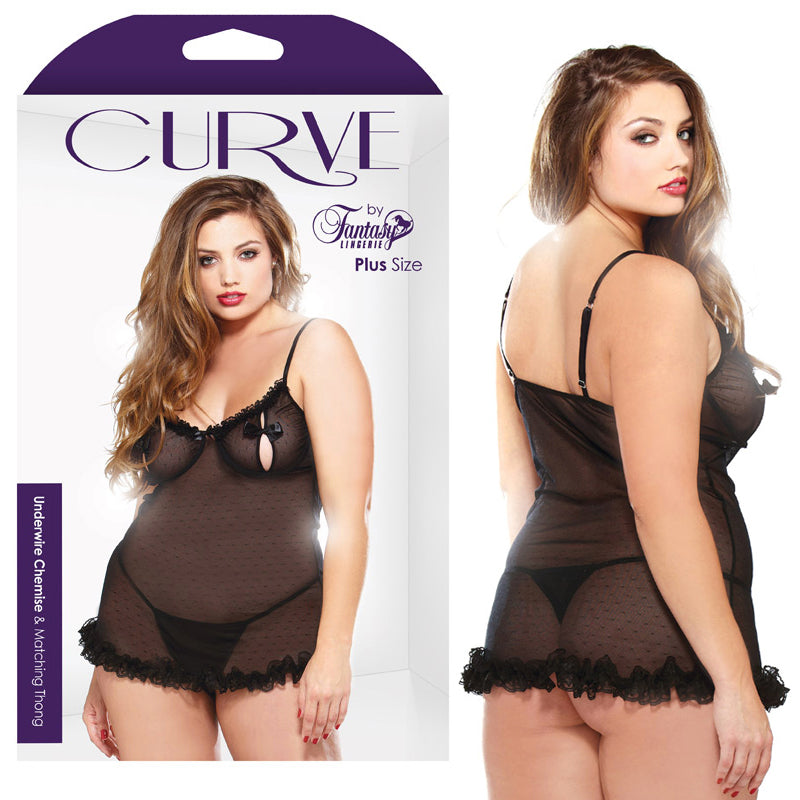 Curve Underwire Chemise & Matching Thong Black 1X/2X