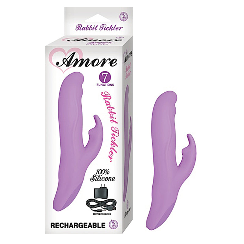 Amore Rabbit Tickler Rechargeable Silicone Multispeed Waterproof Clit Stimulating Vibe (Lavender)