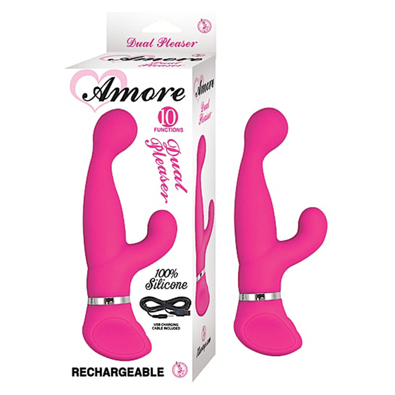 Amore Dual Pleaser Rechargeable Silicone Multispeed Waterproof Clit Stimulating Vibe (Pink)