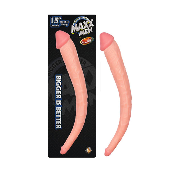 Maxx Men 15in. Real Skin Curved Double Dong (Ivory)
