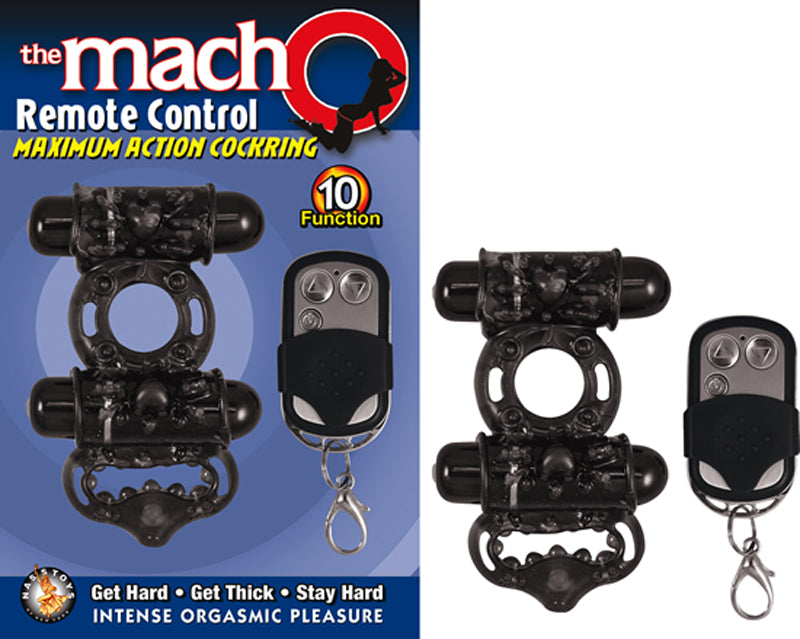 The Macho Remote Control Maximum Action Dual Stimulating Multispeed Waterproof Cockring (Black)