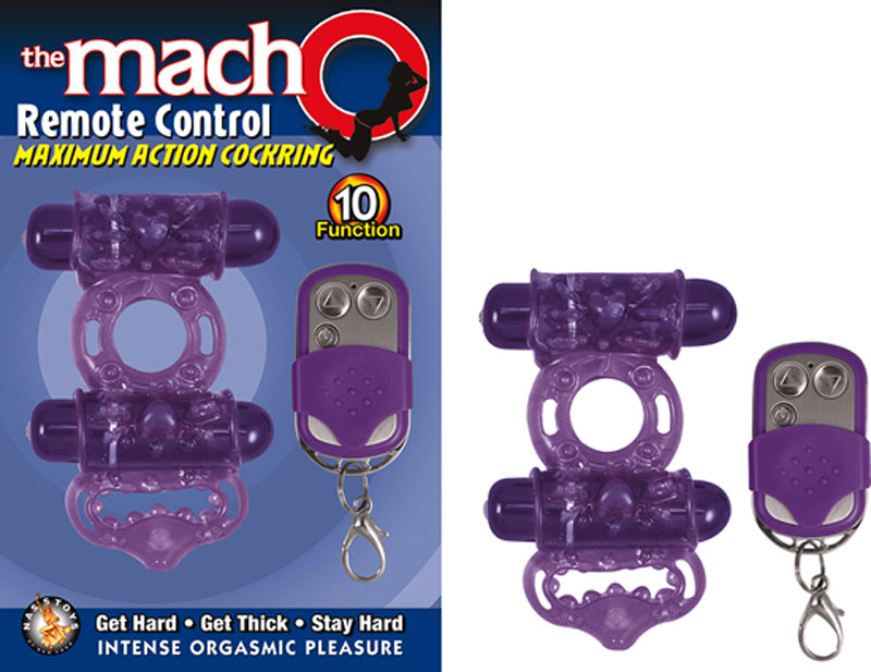 The Macho Remote Control Maximum Action Dual Stimulating Multispeed Waterproof Cockring (Purple)