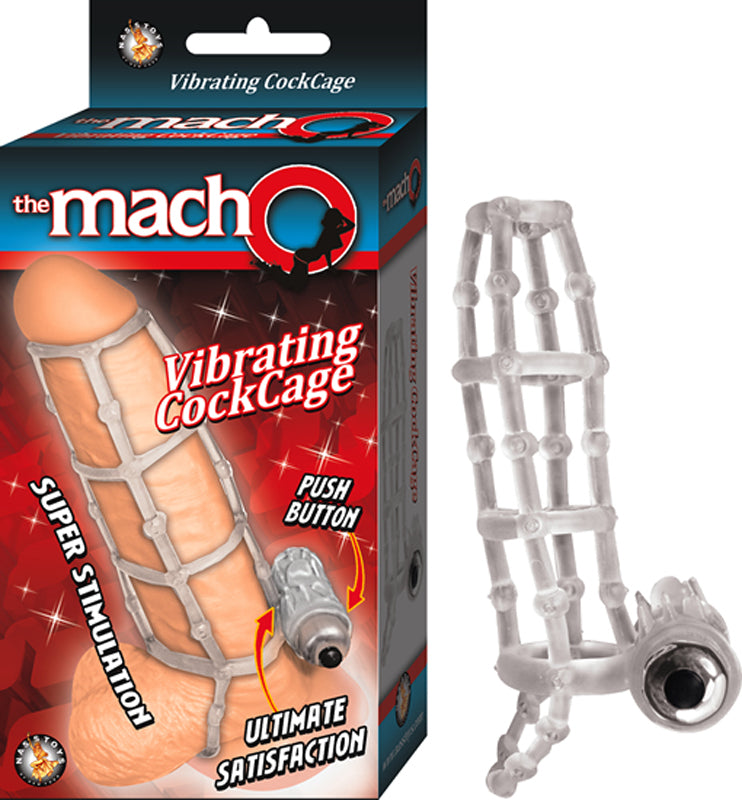 The Macho Vibrating Waterproof Cockcage & Ring (Clear)