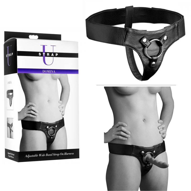 Strap U Domina Adjustable Wide Band Strap On Harness (Black)