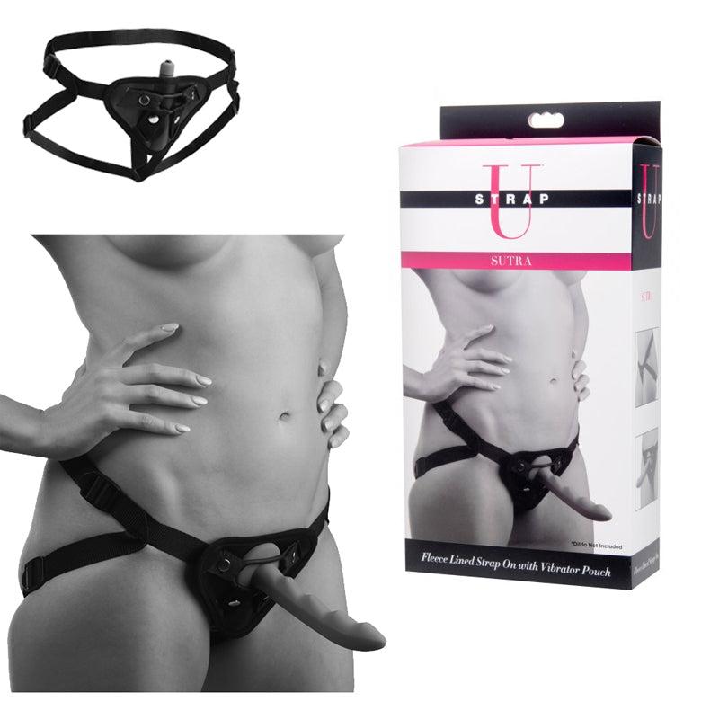 Strap U Sutra Fleece Lined Strap On With Bullet Pocket (Black)