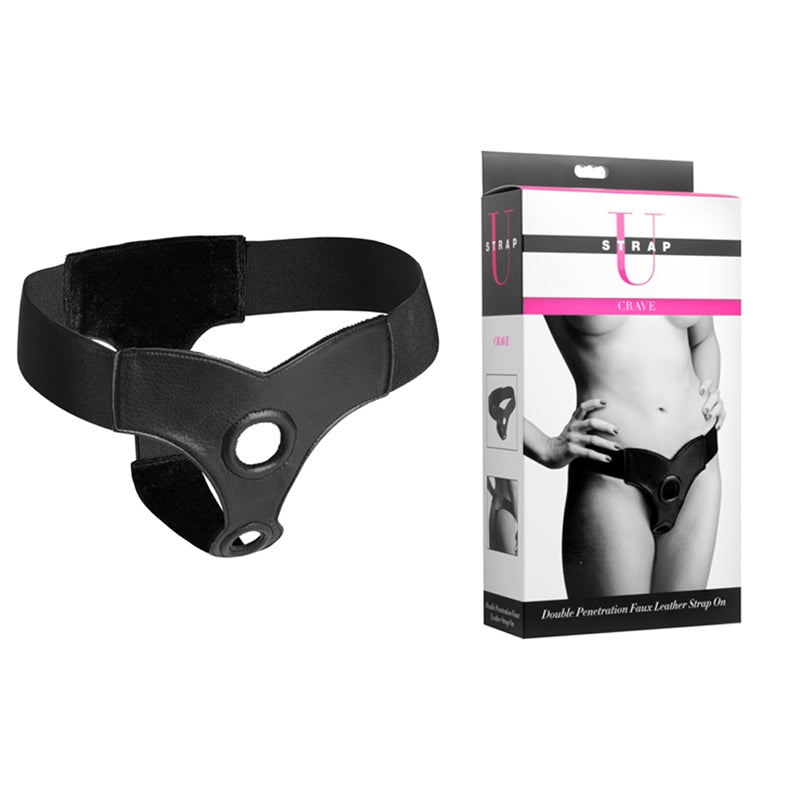 Strap U Crave Double Penetration Faux Leather Strap On (Black)