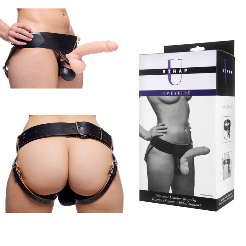 Strap U Powerhouse Supreme Leather Strap On Harness System (Black)