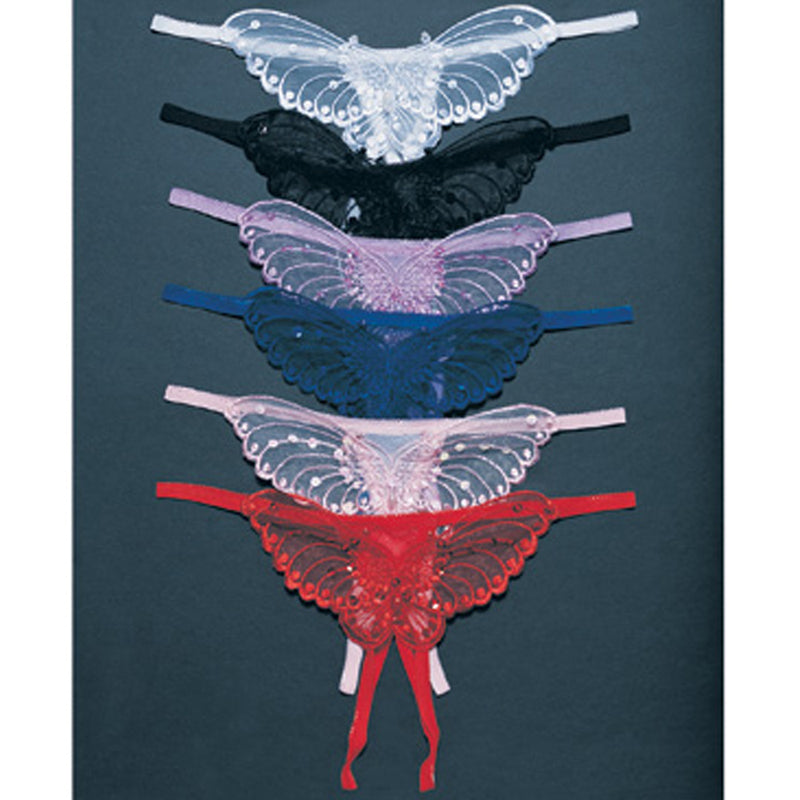 Butterfly Crotchless Panty w/Pearl Sequin Detail O/S Assorted 12pk