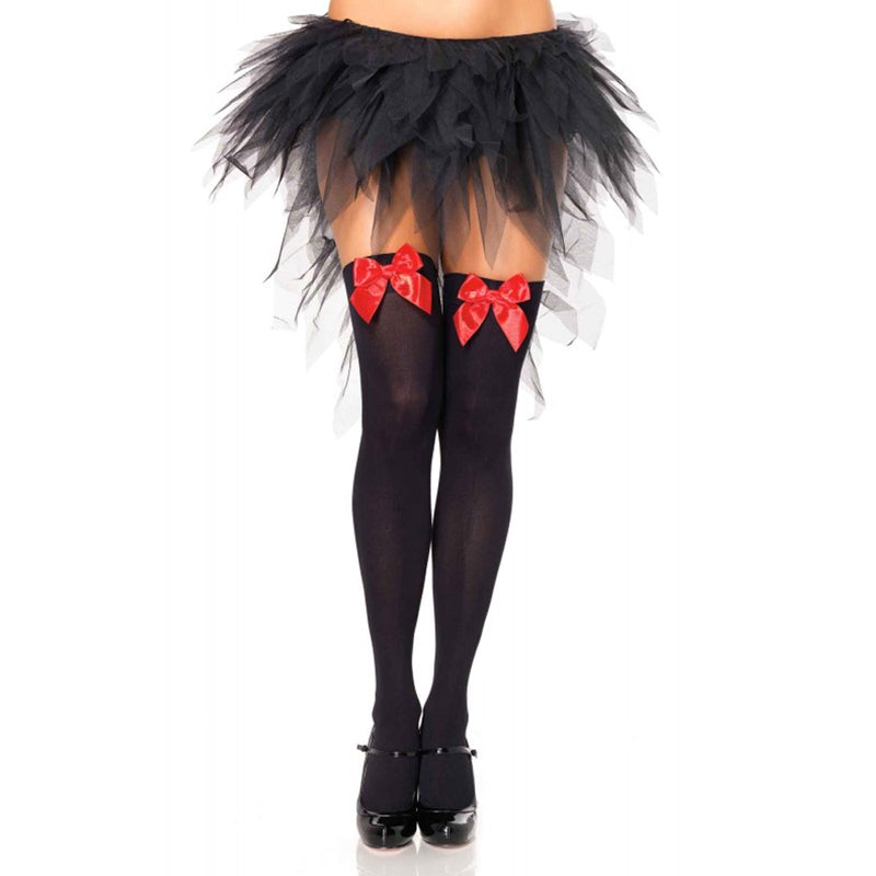 Nylon Over The Knee w/Bow O/S Black/Red