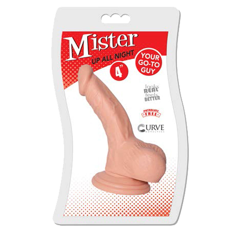 Curve Toys Mister Up All Night 4 in. Dildo with Balls & Suction Cup Beige