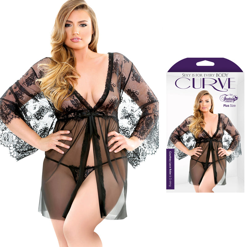 Curve Courtney Lace Robe & G-String Black 3X/4X