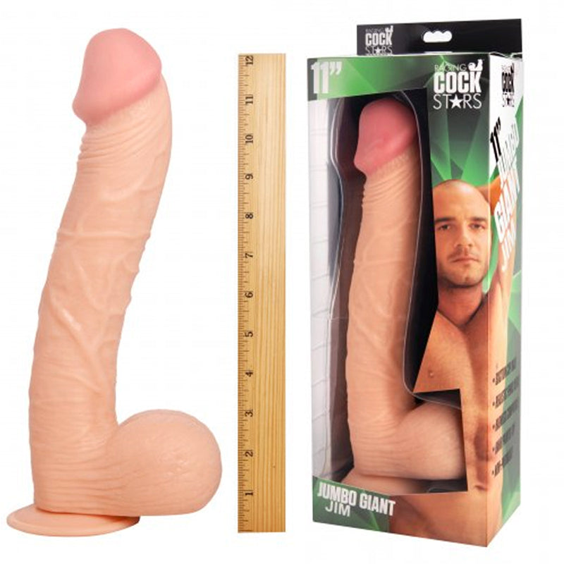 Raging Cockstars Jumbo Giant Jim 11in. Realistic Dildo With Balls & Suction Cup (White)