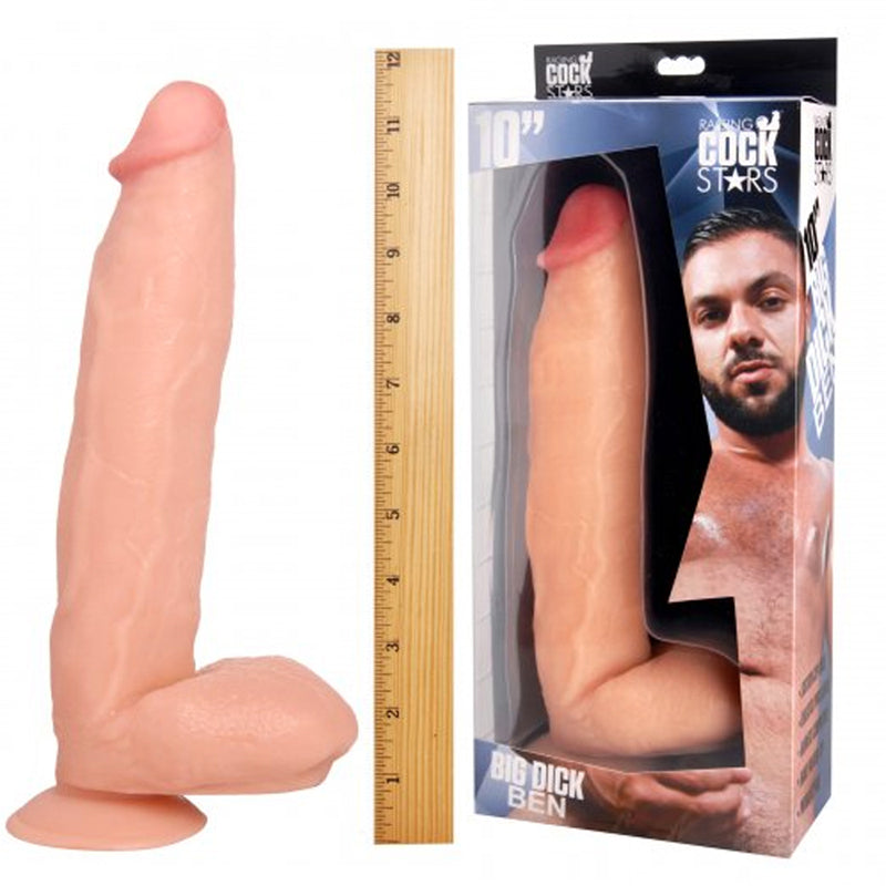 Raging Cockstars Big Dick Ben 10in. Realistic Dildo With Balls & Suction Cup (White)