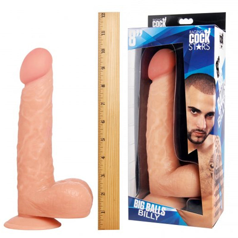 Raging Cockstars Big Balls Billy 8in. Realistic Dildo With Balls & Suction Cup (White)