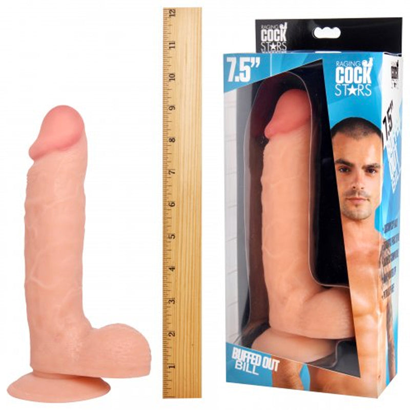 Raging Cockstars Buffed Out Billy 7.5in. Realistic Dildo With Balls & Suction Cup (White)