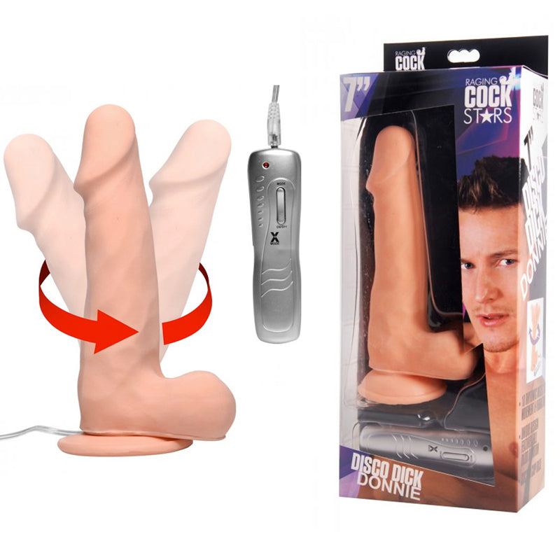 Raging Cockstars Disco Dick Donnie 7in. Rotating Realistic Dildo With Balls & Suction Cup (White)