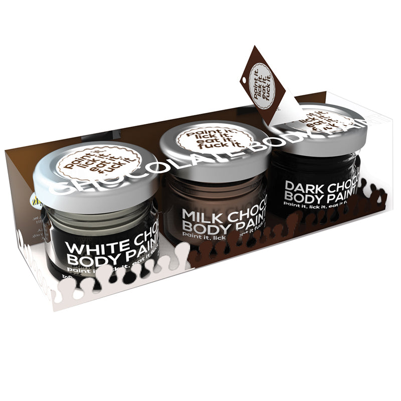 Chocolate Lovers Erotic Chocolate Body Paints  Assorted Flavors Milk/Dark & White 3Pk.
