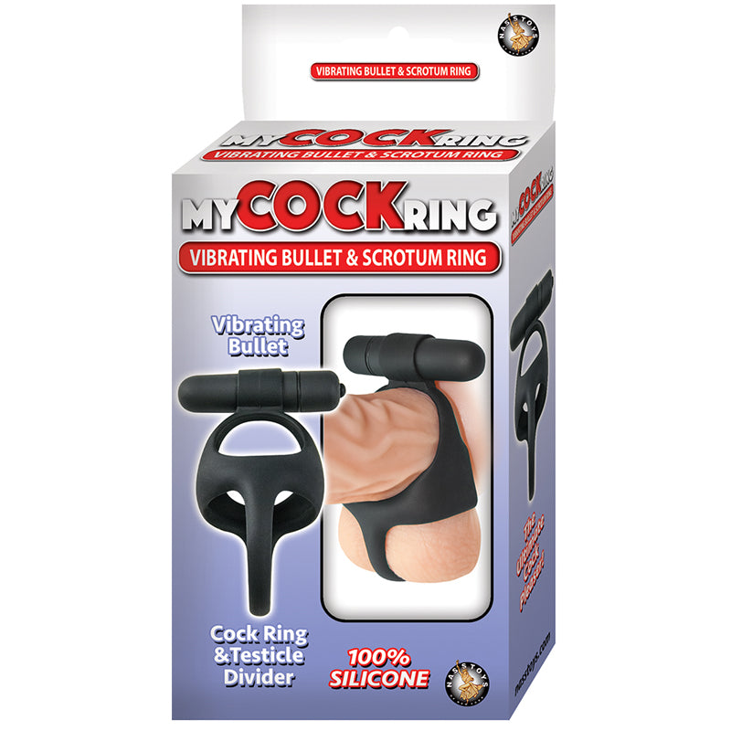 My Cock Ring Vibrating Bullet & Scrotum Ring Silicone Waterproof Black