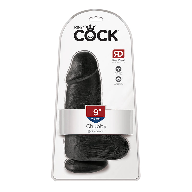 Pipedream King Cock Chubby 9 in. Cock With Balls Realistic Suction Cup Dildo Black