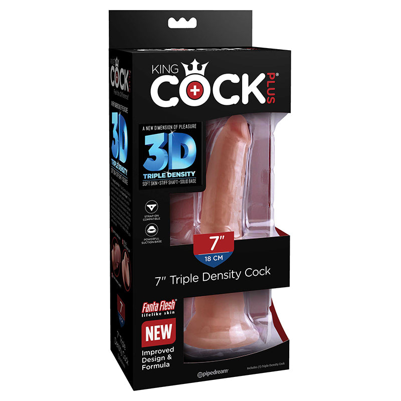 Pipedream King Cock Plus 7 in. Triple Density Cock Realistic Dildo With Suction Cup Tan