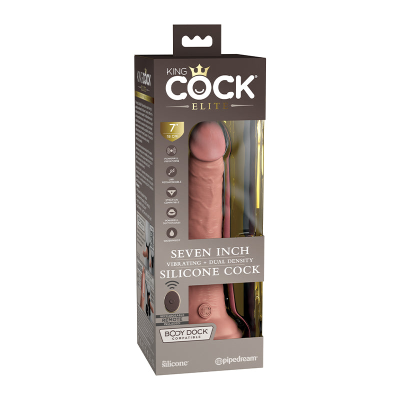 Pipedream King Cock Elite 7 in. Vibrating Realistic Dildo With Suction Cup Beige