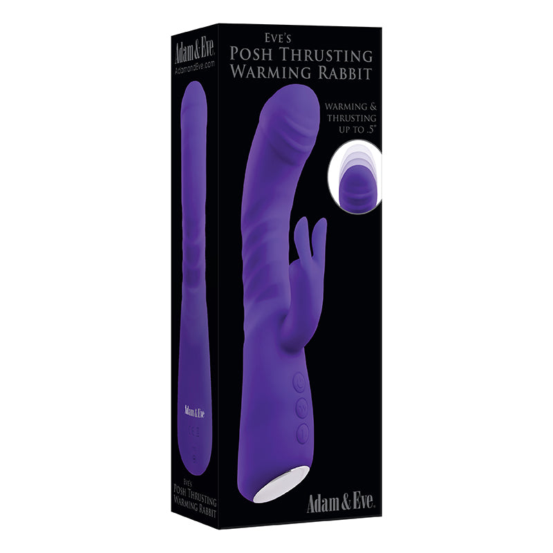 Adam & Eve Eve's Posh Thrusting Warming Rechargeable Silicone Rabbit Vibrator Purple