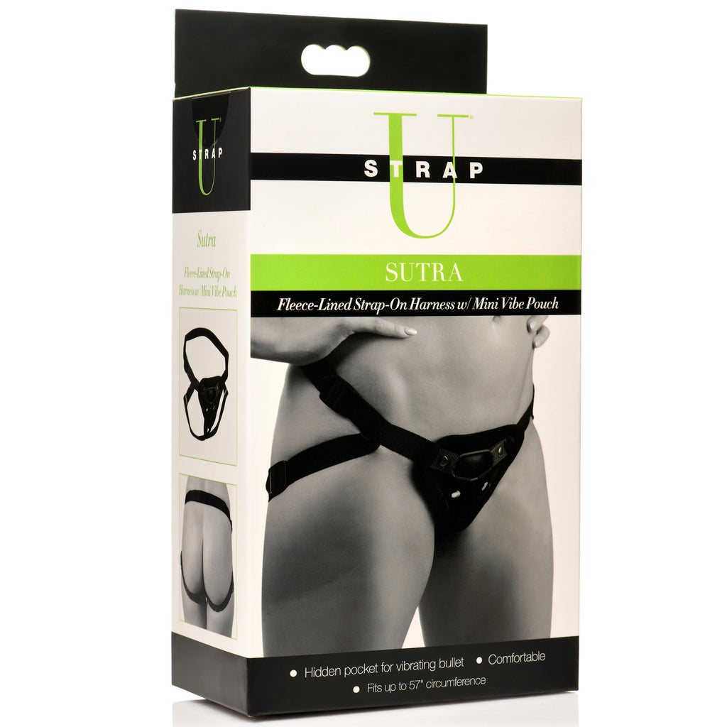Strap U Sutra Fleece Lined Strap On With Bullet Pocket (Black)