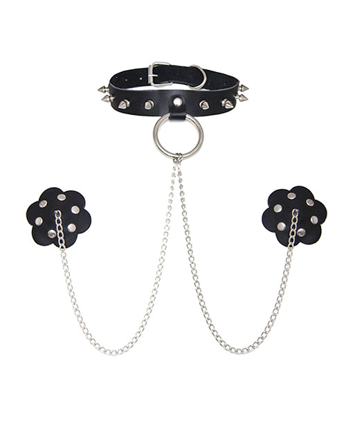 Neva NudeBurlesque Slave 4 U Chain Neck Choker Leather Reusable Silicone Nipztix - Black O/S