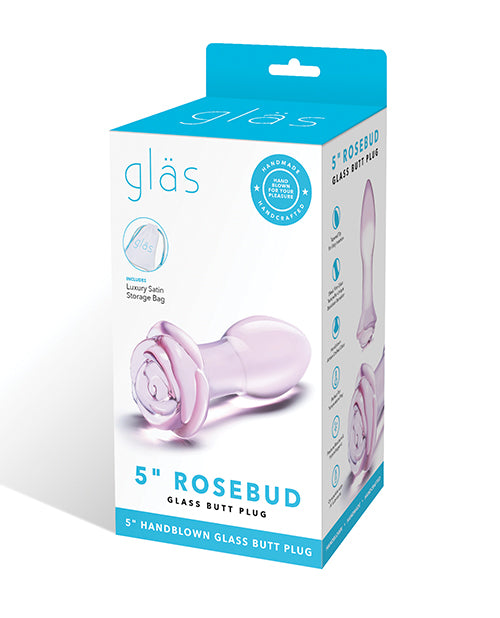 Glas 5" Rosebud Glass Butt Plug - Pink