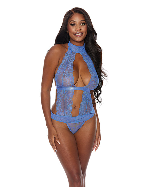 '=Lace & Mesh Halter Neck Teddy Periwinkle SM
