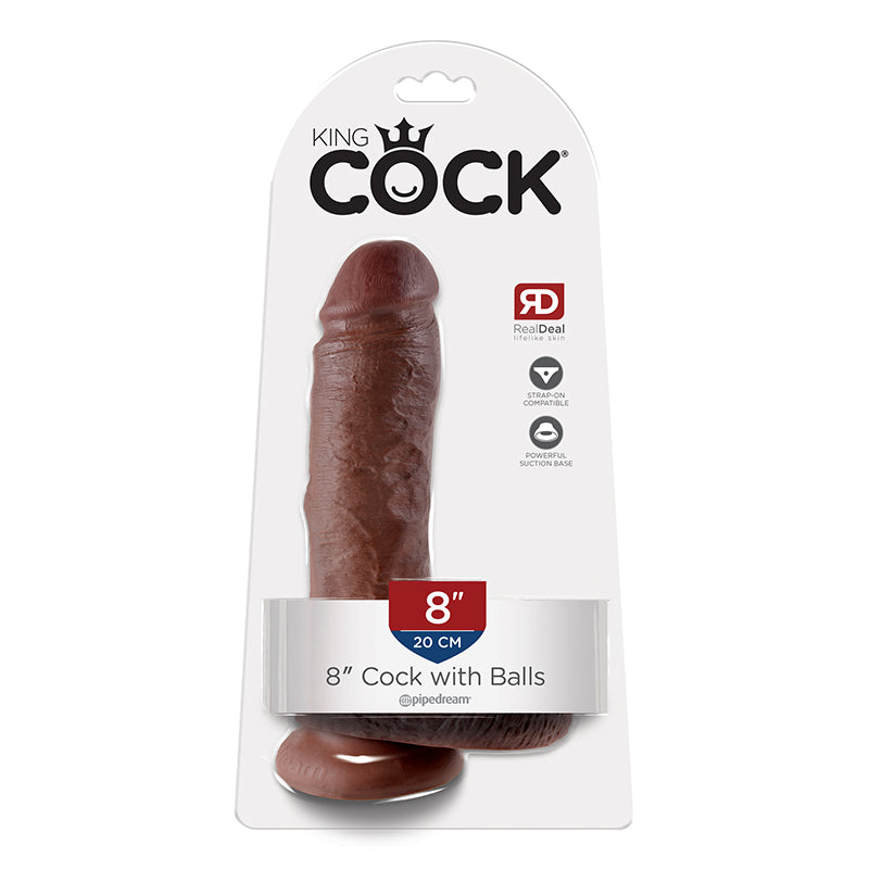 King Cock - 8in Cock W/ Balls Brown