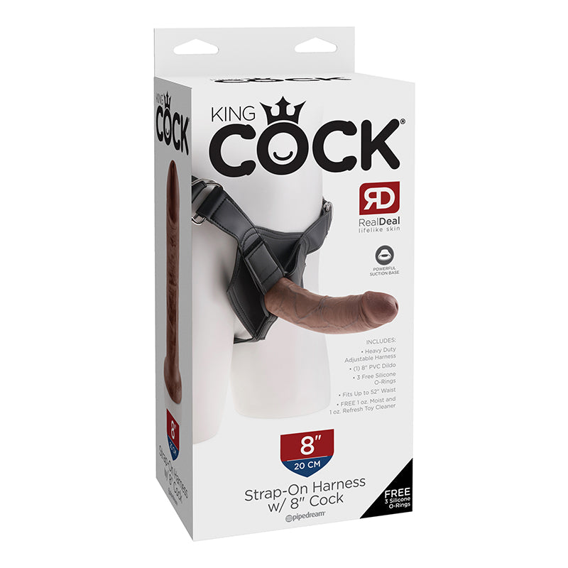 King Cock Strap-On Harness W/8in Cock Brown