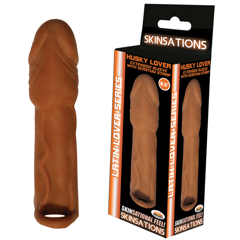 Skinsations Latin Lover Series Husky Lover Extension Sleeve With Scrotum Strap 6.5in