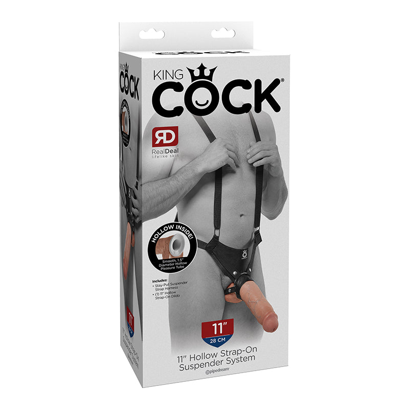 King Cock 11 in. Hollow Strap On Suspender System Flesh