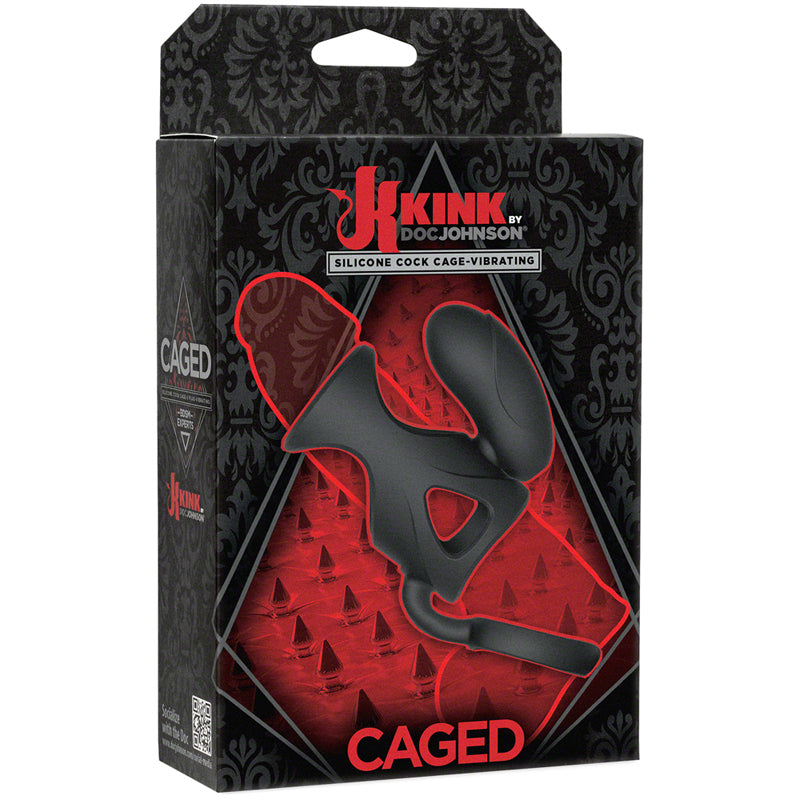 Kink Vibrating Silicone Cock Cage with Ball Strap Black