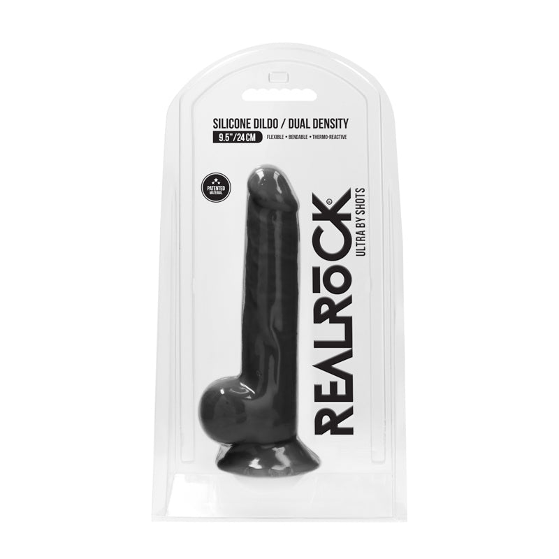 Realrock Ultra - 9.5” / 24 cm - Silicone Dildo With Balls - Black