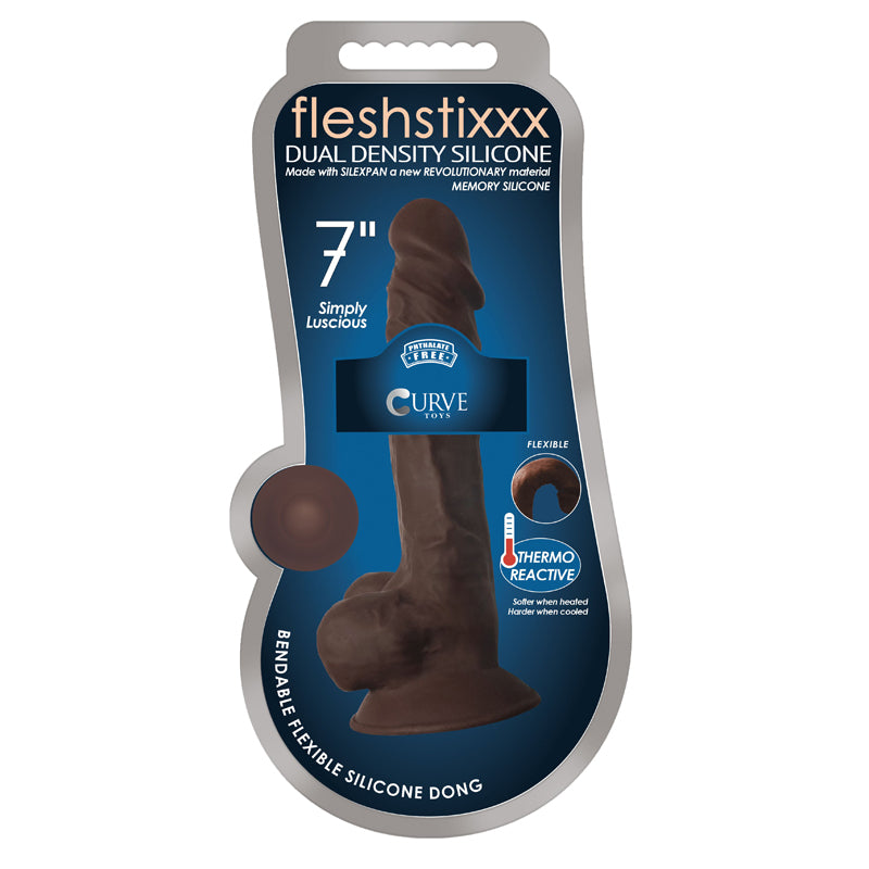 FLESHSTIXXX 7in Silicone Dildo With Balls Chocolate