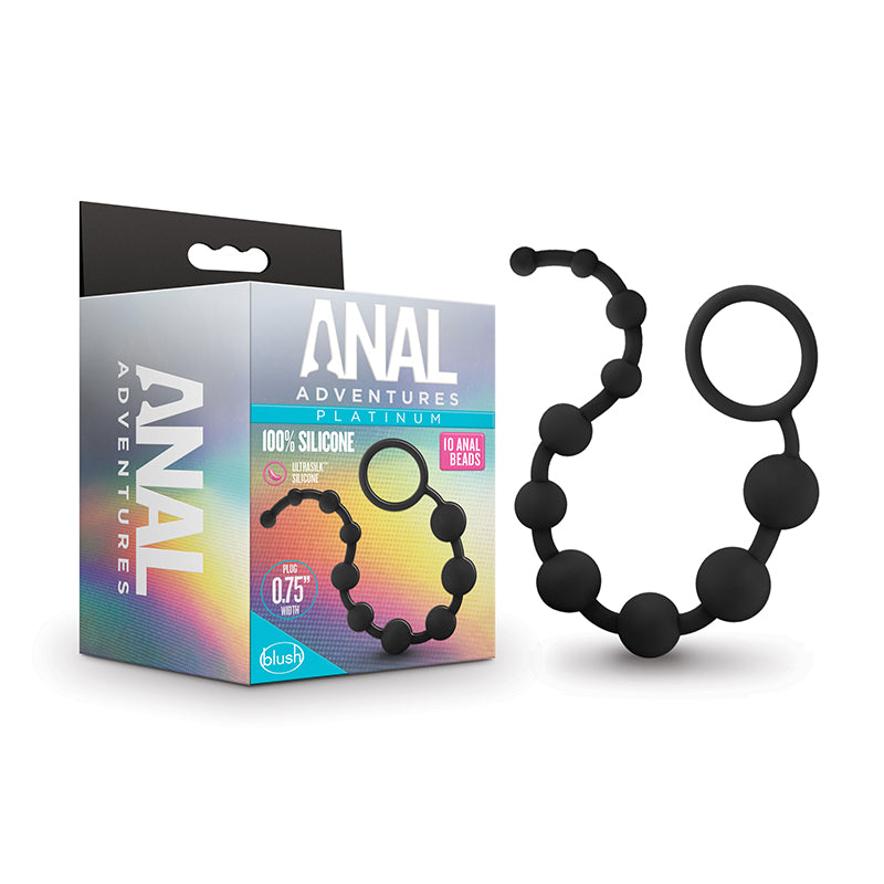 Anal Adventures Platinum - Silicone 10 Anal Beads - Black